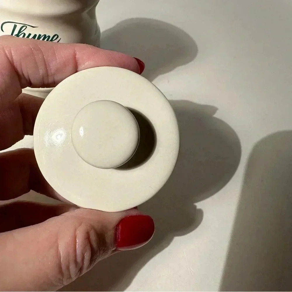 Longaberger Thyme Spice Jar Ivory Green USA Woven Traditions With Lid 4” - Picture 5 of 6